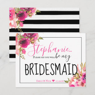 Seien Sie meine Bridesmaid Hot Pink Floral und Bla Einladung