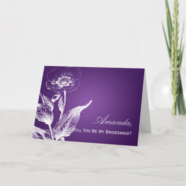 Seien Sie meine lila Brautjungfern-Mohnblume Einladung (Vorderseite)