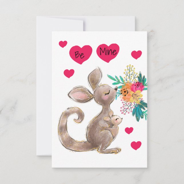 Seien Sie meine Mama & Baby Kangaroo Kinderkarte V RSVP Karte (Vorderseite)