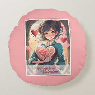 Seien Sie meine Valentine im Manga Style 31470 Rundes Kissen