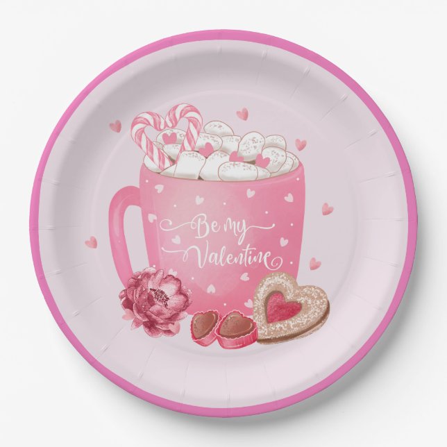 Seien Sie meine Valentine Kakao, Cookies und Süßig Pappteller (Vorderseite)