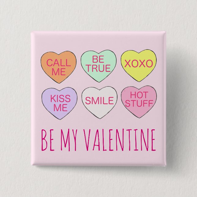 Seien Sie meine Valentine Pink Pastel Liebe Süßes  Button (Vorderseite)