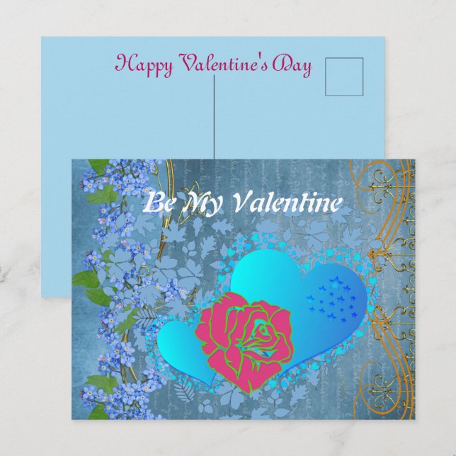 Seien Sie meine Valentinin Romantische Rose, die H Postkarte (Vorne/Hinten)