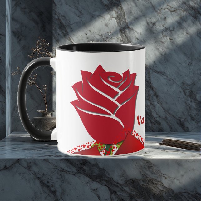 Seien Sie meine Valentinische Rote Rose Romantisch Tasse (Be My Valentine Red Rose Romantic Floral Custom Mug)