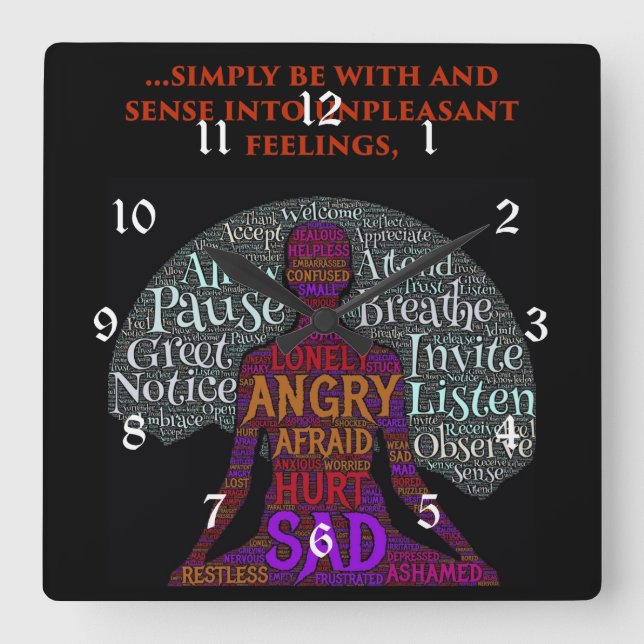 Seien Sie mit Ihren Gefühlen Wall Clock mit Zahlen Quadratische Wanduhr (Vorderseite)