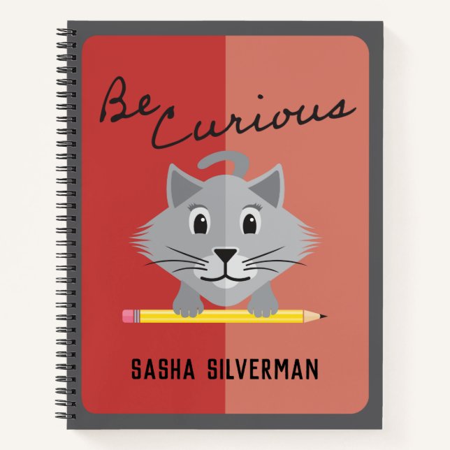 Seien Sie neugierig Silver Persian Kitty Shaded Ro Notizbuch (Vorderseite)