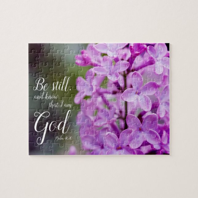 Seien Sie noch Psalm-46:10 lila lila Blumen (Horizontal)