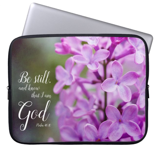 Seien Sie noch Psalm 46:10 Lila Lilac-Blume Laptopschutzhülle (Vorderseite)
