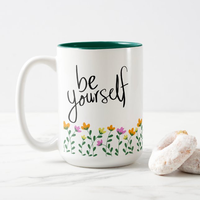 SEIEN SIE SELBST NIEDLICH MIT BLUME ZWEIFARBIGE TASSE (Mit Donut)