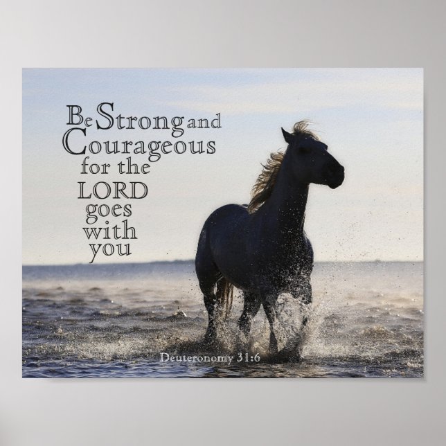 Seien Sie stark und mutig Bibelverse Deut 31 Pferd Poster (Vorne)