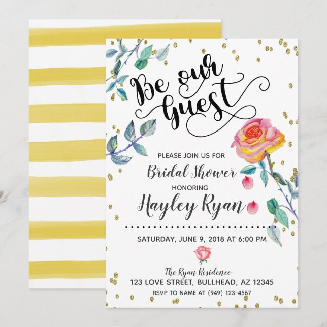 Seien Sie unsere Gäste Bridal Dusche Einladung Was (Vorne/Hinten)