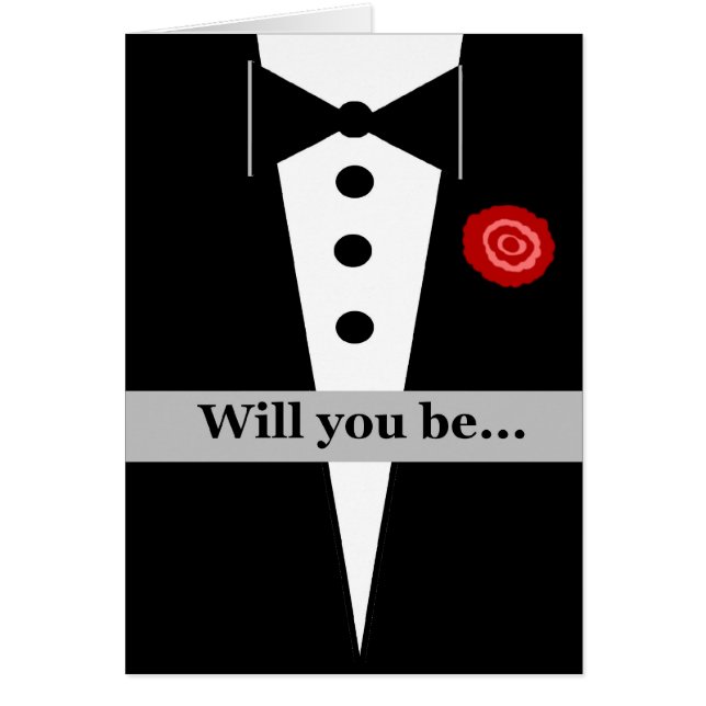 Seien Sie unsere Wedding DJ-Karte mit Tux und Rose (Vorne)