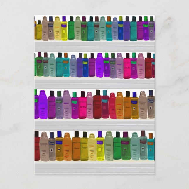 Seife Flasche Regenbogen - für Bäder, Salons etc. Postkarte (Vorderseite)