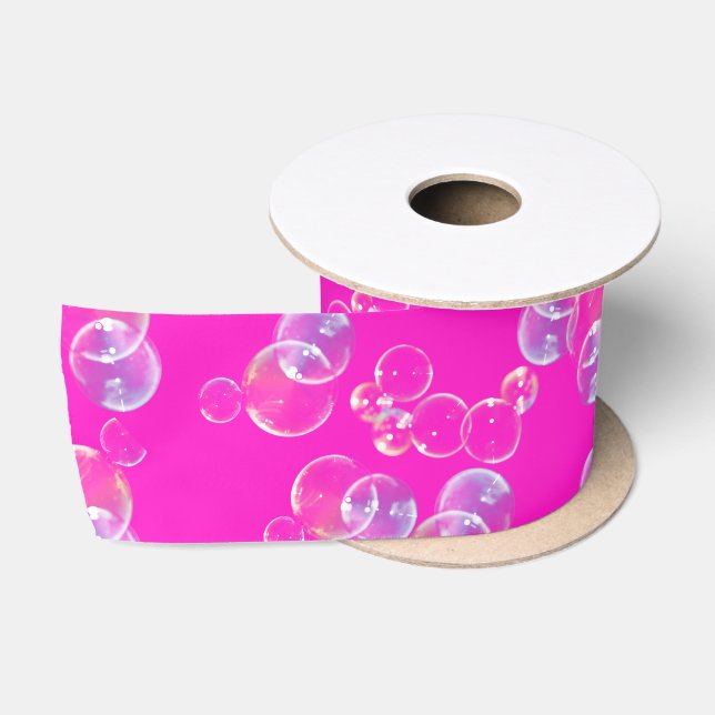Seifenblasen auf Neonrosa Satinband (Spule)