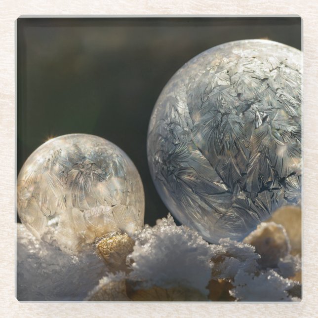 Seifenblasen gefroren Eiskristall Cooles Winter-Fo Glasuntersetzer (Vorderseite)