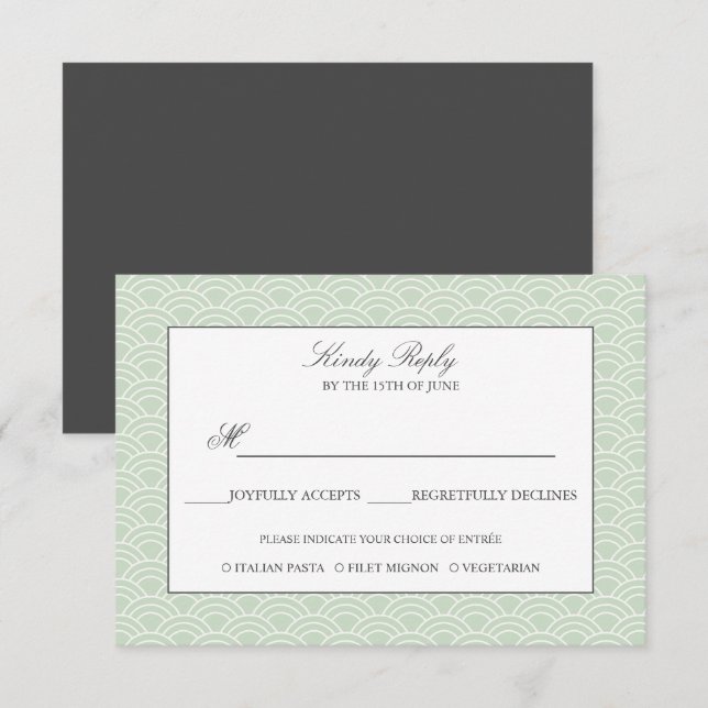 Seigaiha | Dusty Green japan wave menu option RSVP Karte (Vorne/Hinten)