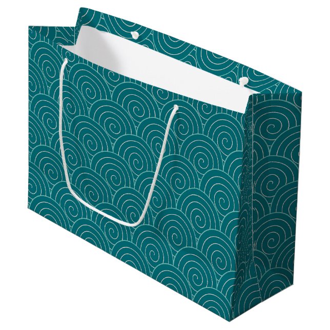 Seigaiha Japanese Wave Große Geschenktüte (Vorderseite Schrägansicht)