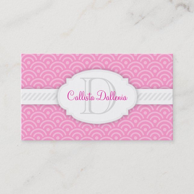 Seigaiha (rosa) kundenspezifisches Monogramm Visitenkarte (Vorderseite)
