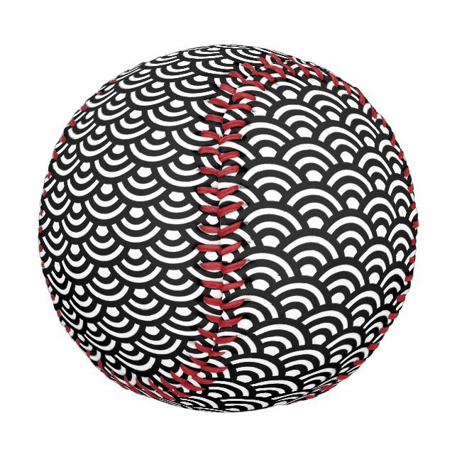 Seigaiha, Waves, Japanese, Black and White Baseball (Schrägansicht)
