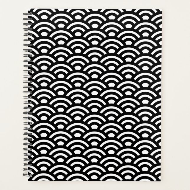 Seigaiha, Waves, Japanese, Black and White Planer (Vorderseite)