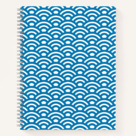 Seigaiha, Waves, Japanese, Blue and White Notizbuch