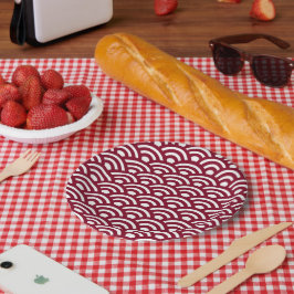 Seigaiha, Waves, Japanese, Burgundy and White Pappteller