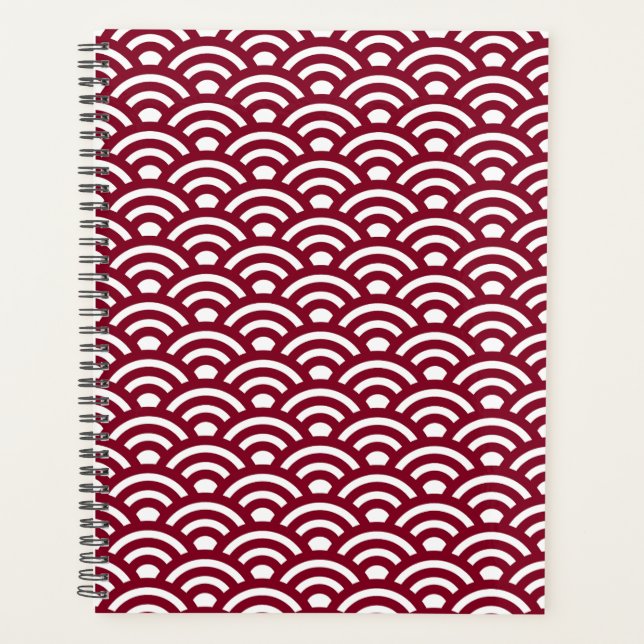 Seigaiha, Waves, Japanese, Burgundy and White Planer (Vorderseite)