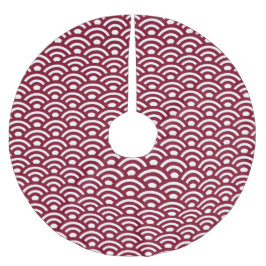 Seigaiha, Waves, Japanese, Burgundy and White Polyester Weihnachtsbaumdecke