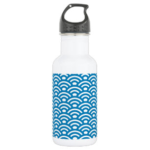 Seigaiha, Wellen, Japanisch, Blau und Weiß Edelstahlflasche