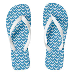 Seigaiha, Wellen, Japanisch, Blau und Weiß Flip Flops