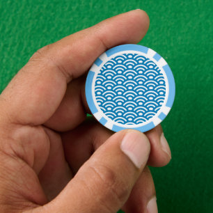 Seigaiha, Wellen, Japanisch, Blau und Weiß Pokerchips