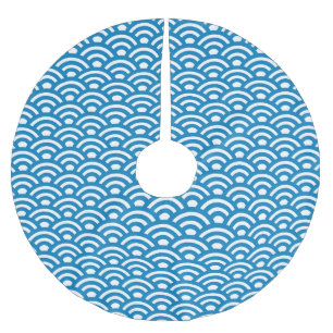 Seigaiha, Wellen, Japanisch, Blau und Weiß Polyester Weihnachtsbaumdecke