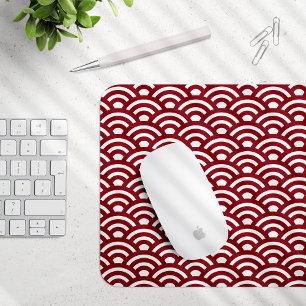 Seigaiha, Wellen, Japanisch, Burgund und Weiß Mousepad