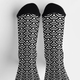Seigaiha, Wellen, Japanisch, Schwarz und Weiß Socken