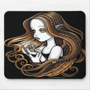 "Seika" bernsteinfarbiger Rosen-Kristallball-Engel Mousepad
