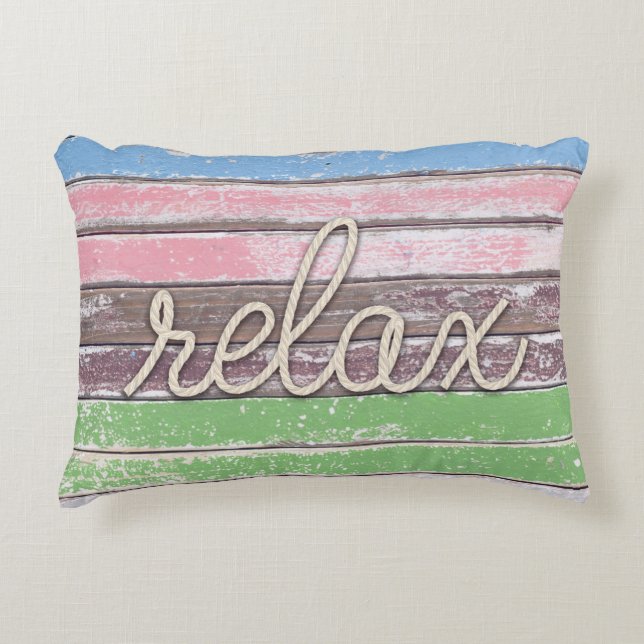 Seil "entspannen" Text auf lackiertem Holz Dekokissen (Vorderseite)