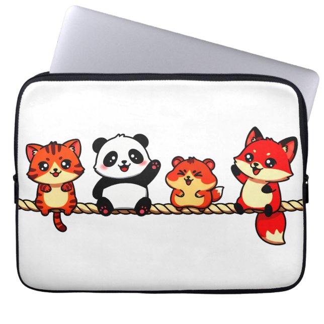 Seilparade: Katze, Panda, Hamster & Fuchs Laptopschutzhülle (Vorderseite)