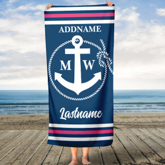 Seilstreifen und Ankermonogramm Strandtuch