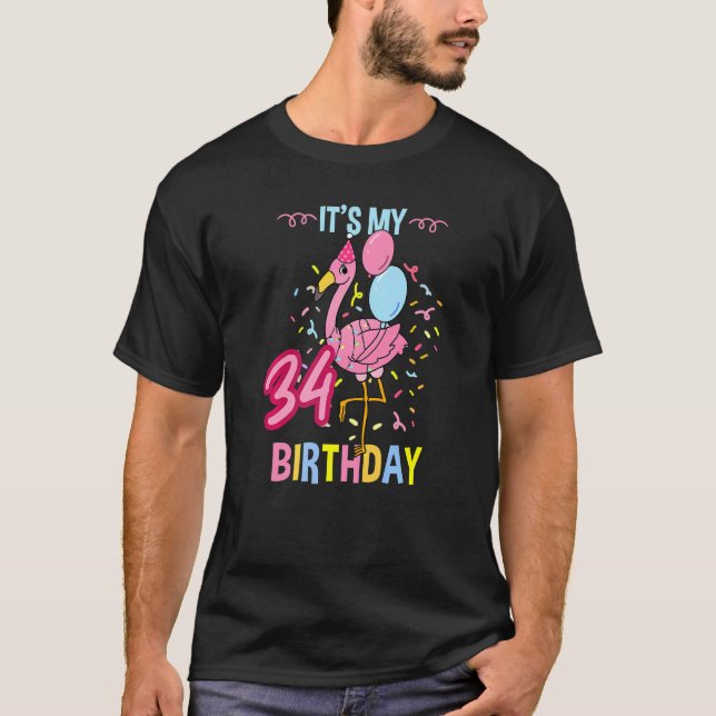 Sein 34. Geburtstag Flamingo T-Shirt (Vorderseite)