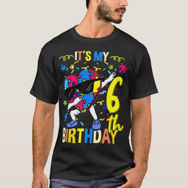 Sein 6. Geburtstag-Dabbing-Autismus-Puzzle T-Shirt (Vorderseite)