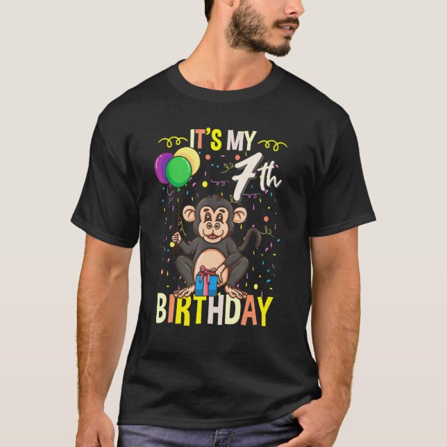 Sein 7. Geburtstag Schimpansenaffe T-Shirt (Vorderseite)