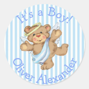 Sein a Boy Custom Teddy Bear Angel Runder Aufkleber