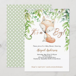 Sein a Boy, Woodland fox, Grüne, Rose Gold Einladung