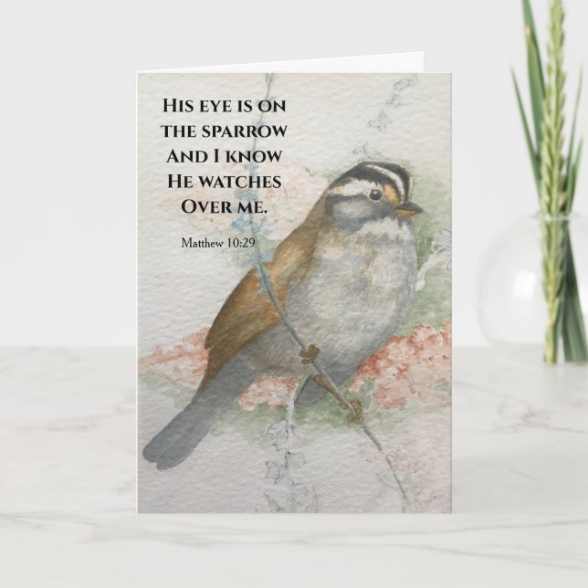 Sein Auge steht auf dem Zitat aus der Sparrow-Beil Karte (Vorderseite)