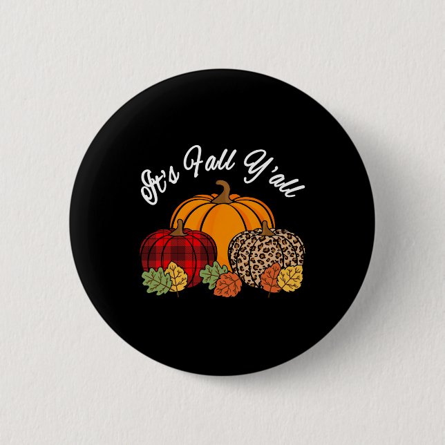 Sein Fall Yall Pumpkin Leopard Print Herbst Thanks Button (Vorderseite)