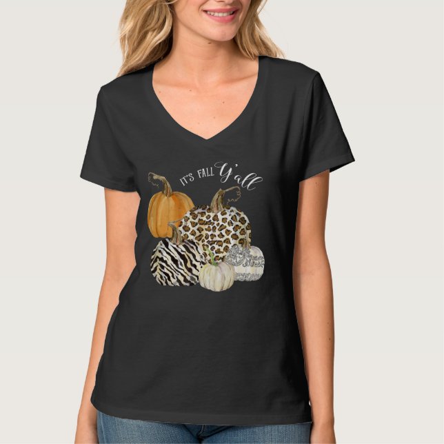 Sein Fall Y'all!  Wasserfarbenkürbis Zebra Leopard T-Shirt (Vorderseite)
