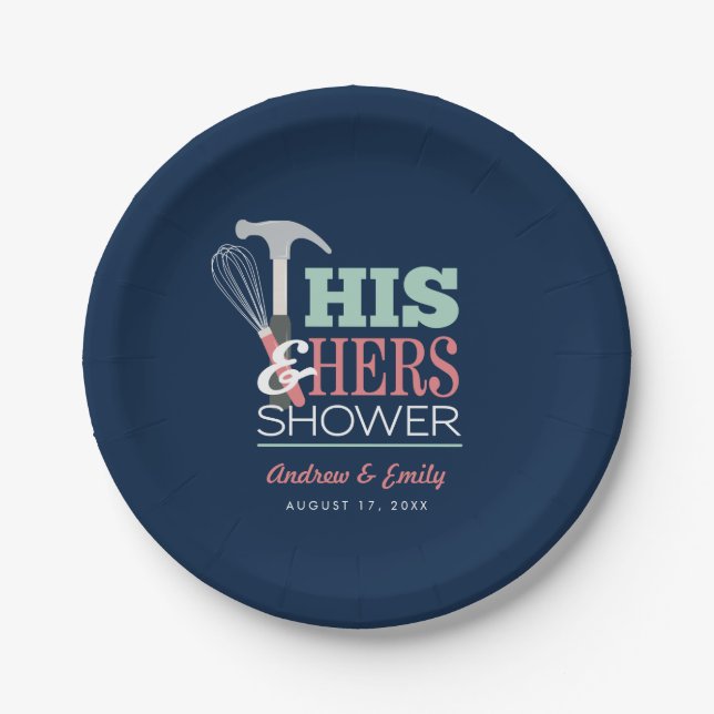 Sein & Hers Hammer Whisk Handy Couple Dusche Pappteller (Vorderseite)