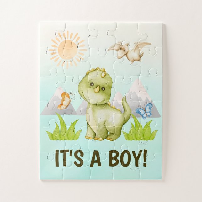 Sein Junge Dinosaurier Thema Gender Reveal Baby Du (Vertikal)