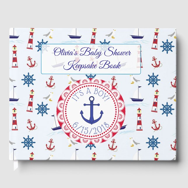 Sein Junge, Gästebuch Nautical Oceanic Baby Showbo (Vorderseite)