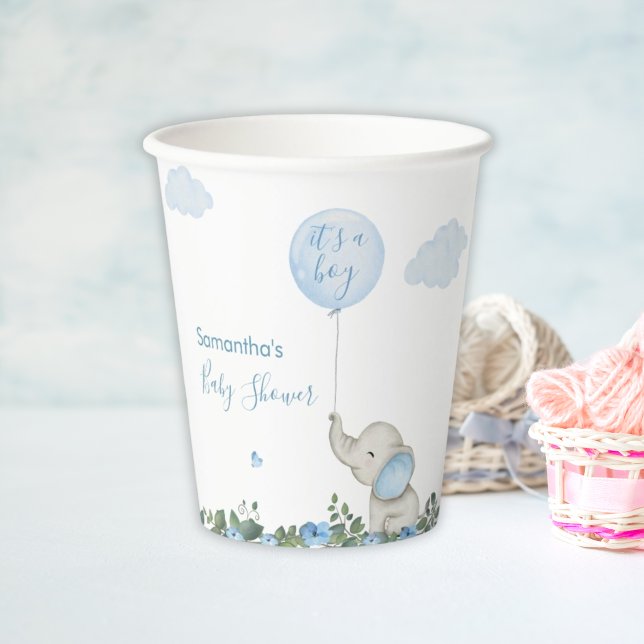 Sein Junge Wasserfarbe Elephant Blue Balloons Baby Pappbecher (Von Creator hochgeladen)
